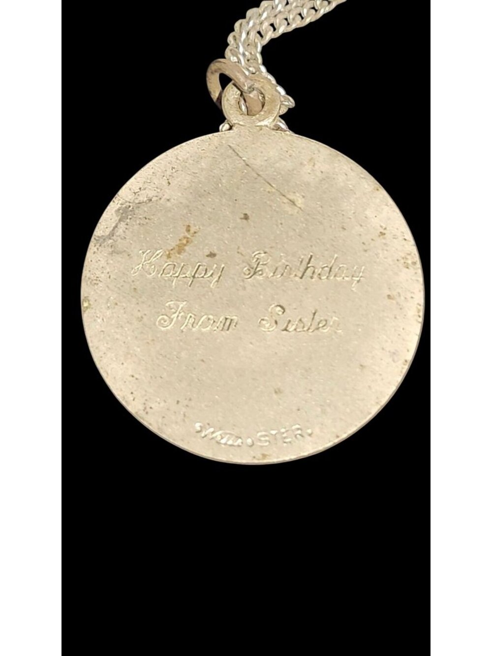 Vintage Sterling Silver Scorpio Zodiac Medallion Pendant Necklace Inscribed "Hap - Picture 4 of 6